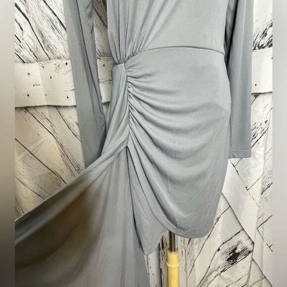 Zara Mini Dress High Low Long Sleeves Padded Shoulders Gray M - Picture 5 of 12